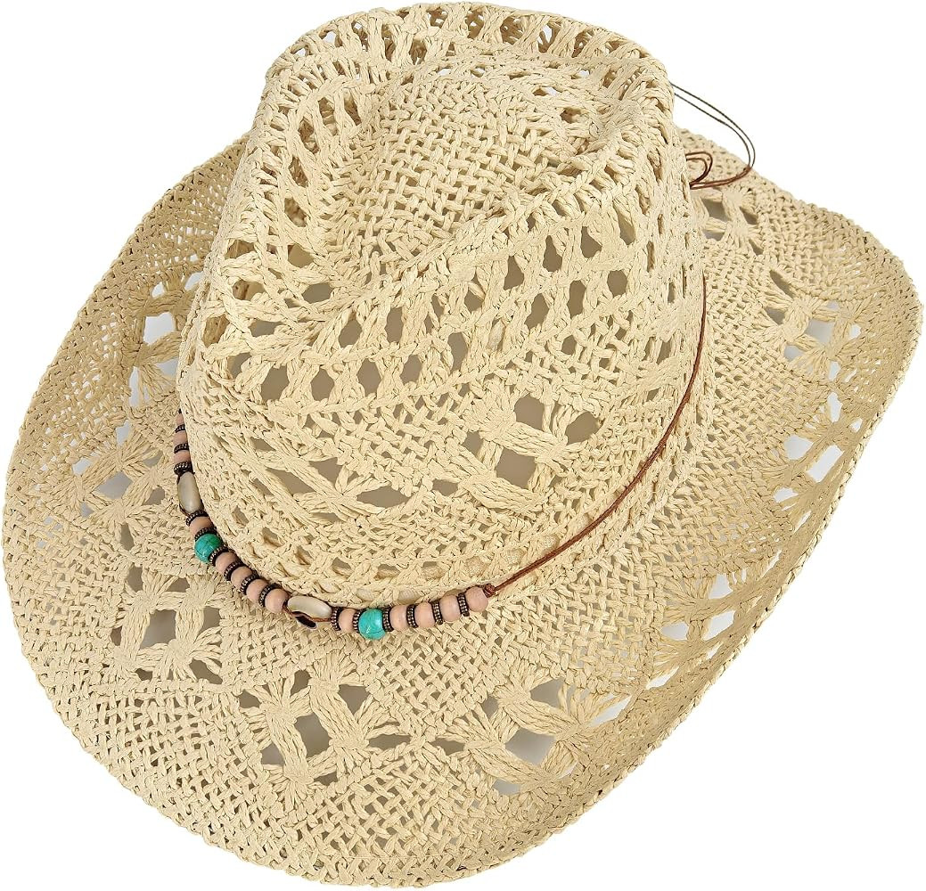 Women's Men's Western Straw Cowboy Hat Cowgirl Woven Sun Hat Cowboy Hat-Style 1 | Amazon (US)