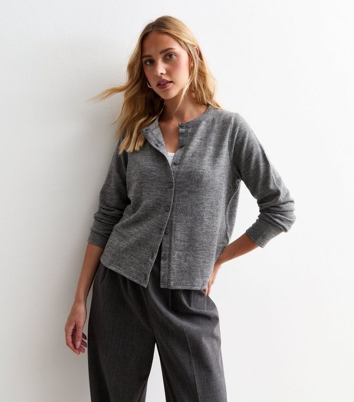 Grey Soft Touch Crew Neck Cardigan  | New Look | New Look (UK)