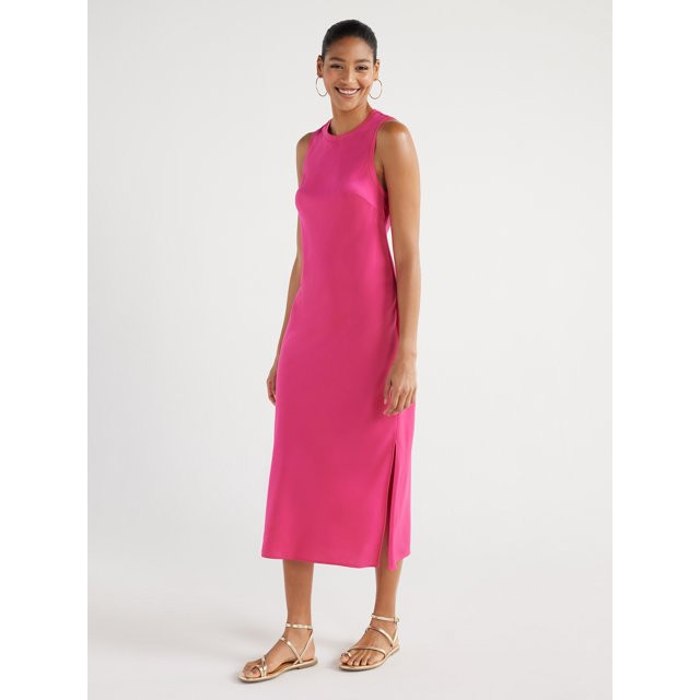 Scoop Women's Sleeveless Satin Midi Tank Dress, Sizes XS-XXL | Walmart (US)