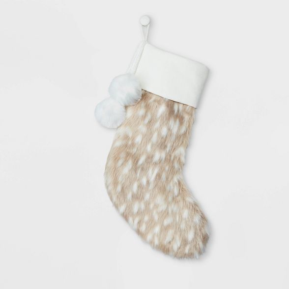 Deer Look Faux Fur Christmas Stocking with Pom Poms - Wondershop™ | Target