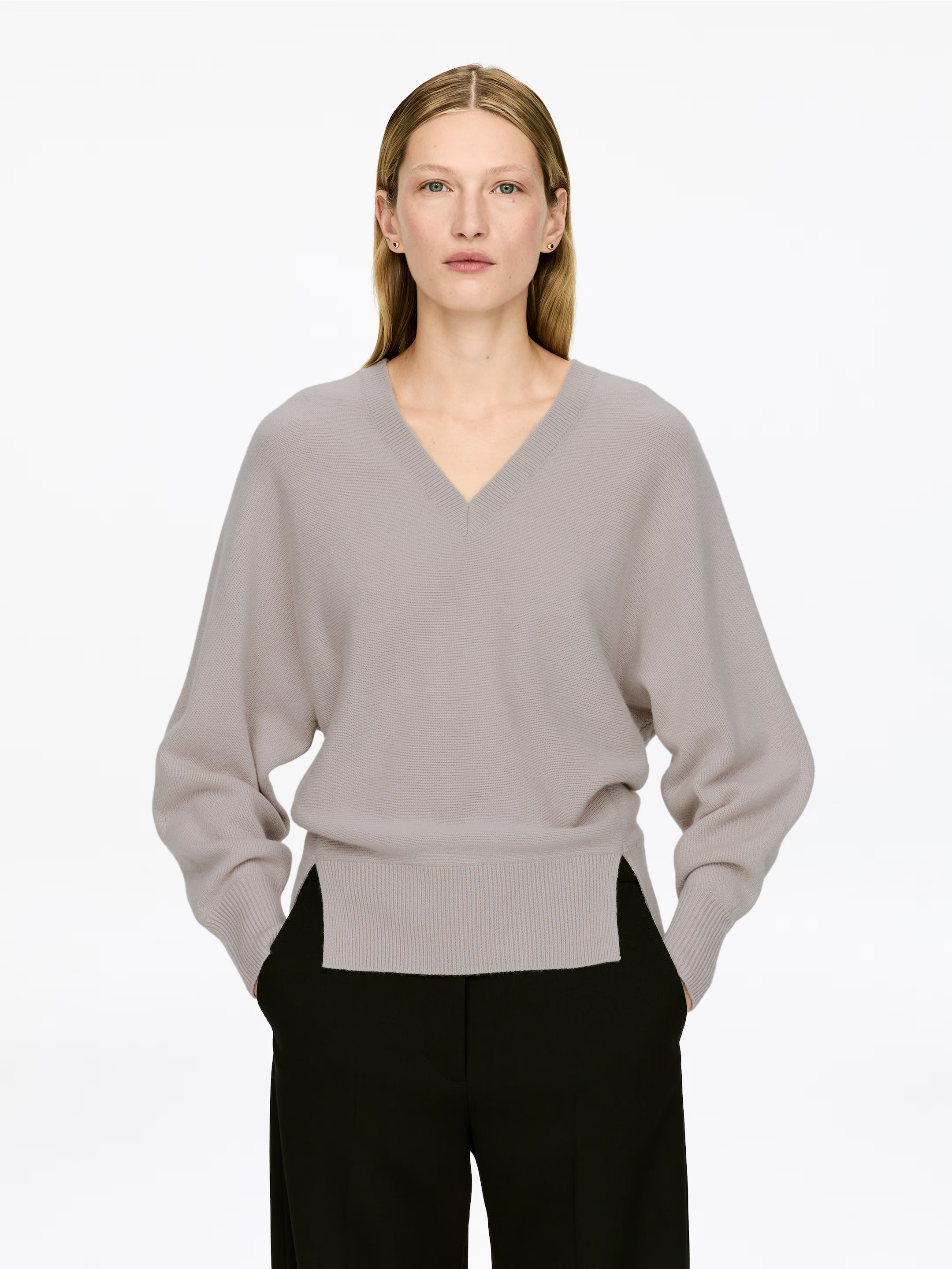 Pure Cashmere V-Neck Jumper - Grey - Ladies | H&M GB | H&M (UK, MY, IN, SG, PH, TW, HK)