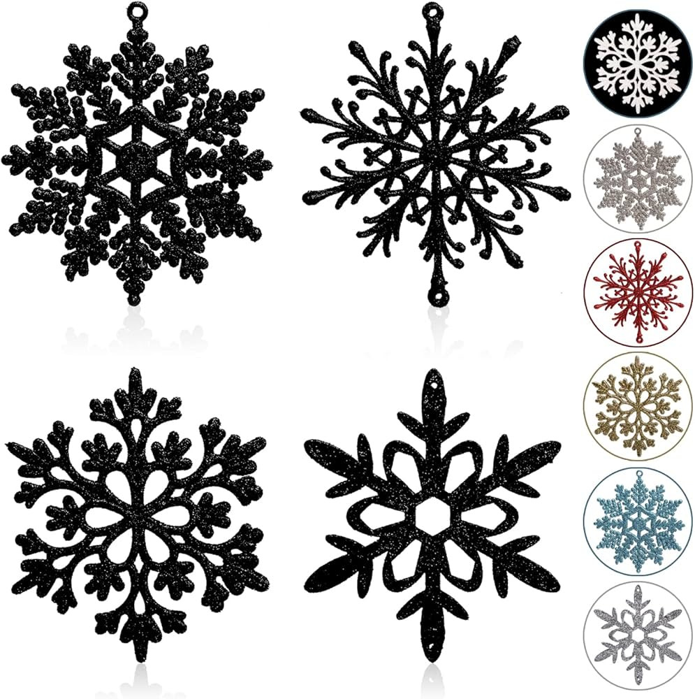 Glitter Snowflake Ornaments, Black Snowflakes Halloween Christmas 40pcs Hanging Decorations for X... | Amazon (US)