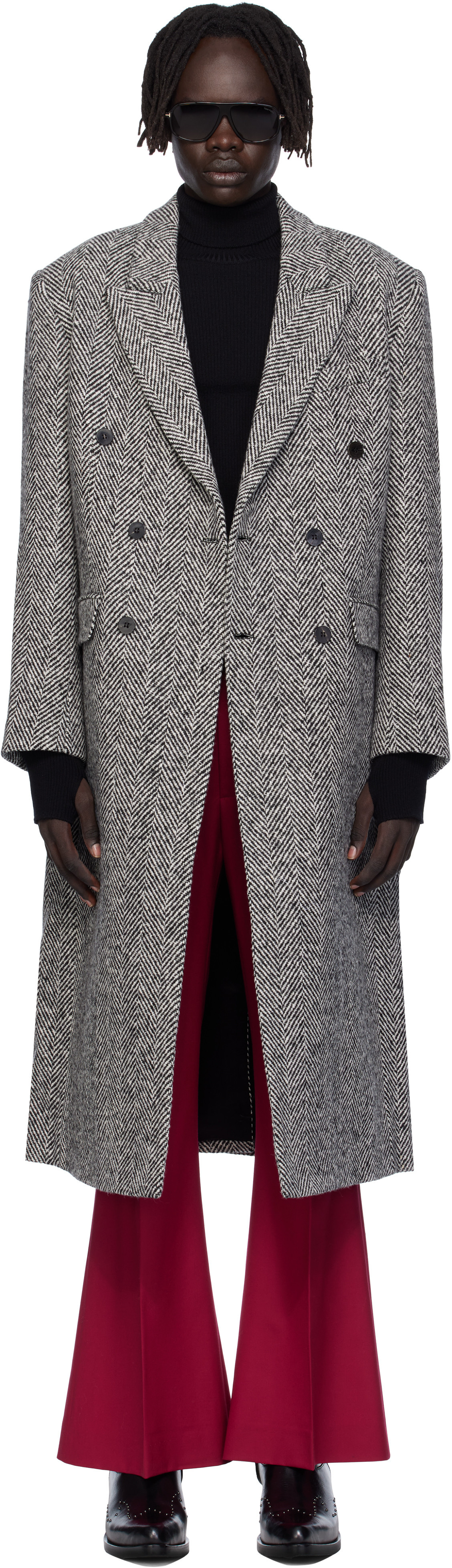 Ernest W. Baker Black & White Double-Breasted Coat | SSENSE