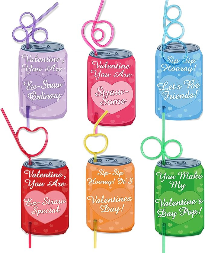 30 Pack Crazy Straws Valentines Day Cards, Valentines Day Gifts for Kids Classroom School Valenti... | Amazon (US)