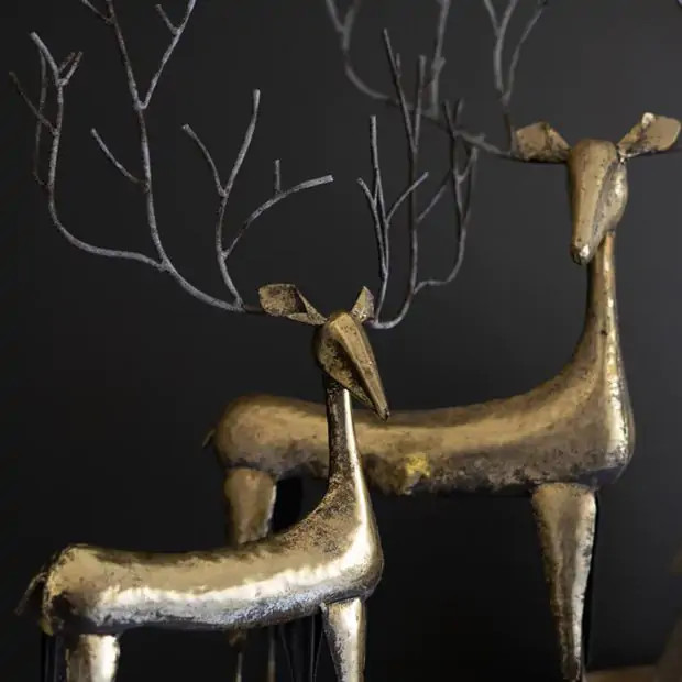 Gold Finish Christmas Deer Figurines Set of 2 | Antique Farm House