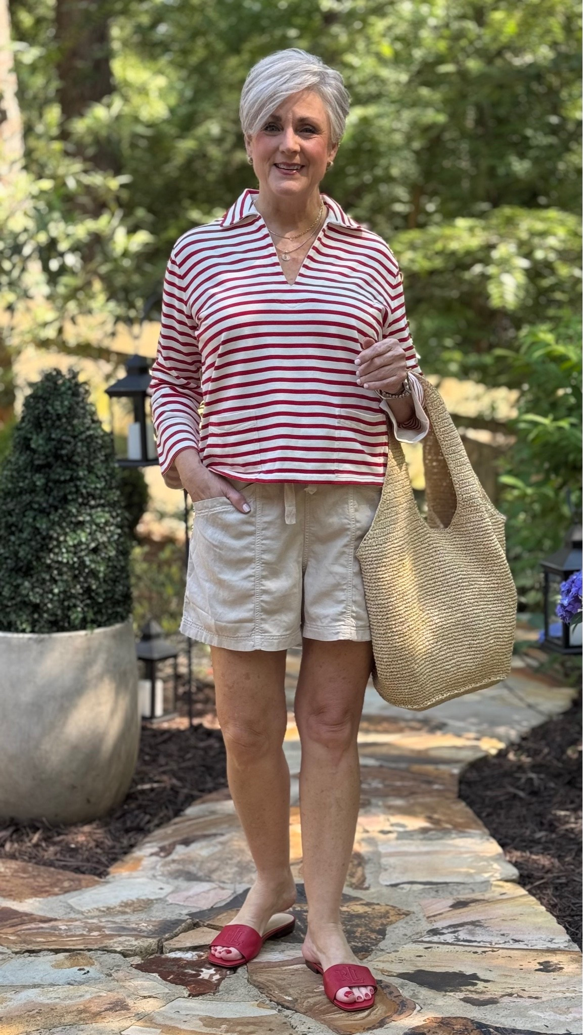 Striped Mariner and Shorts 🤍

#LTKootd #LTKSeasonal #LTKOver40