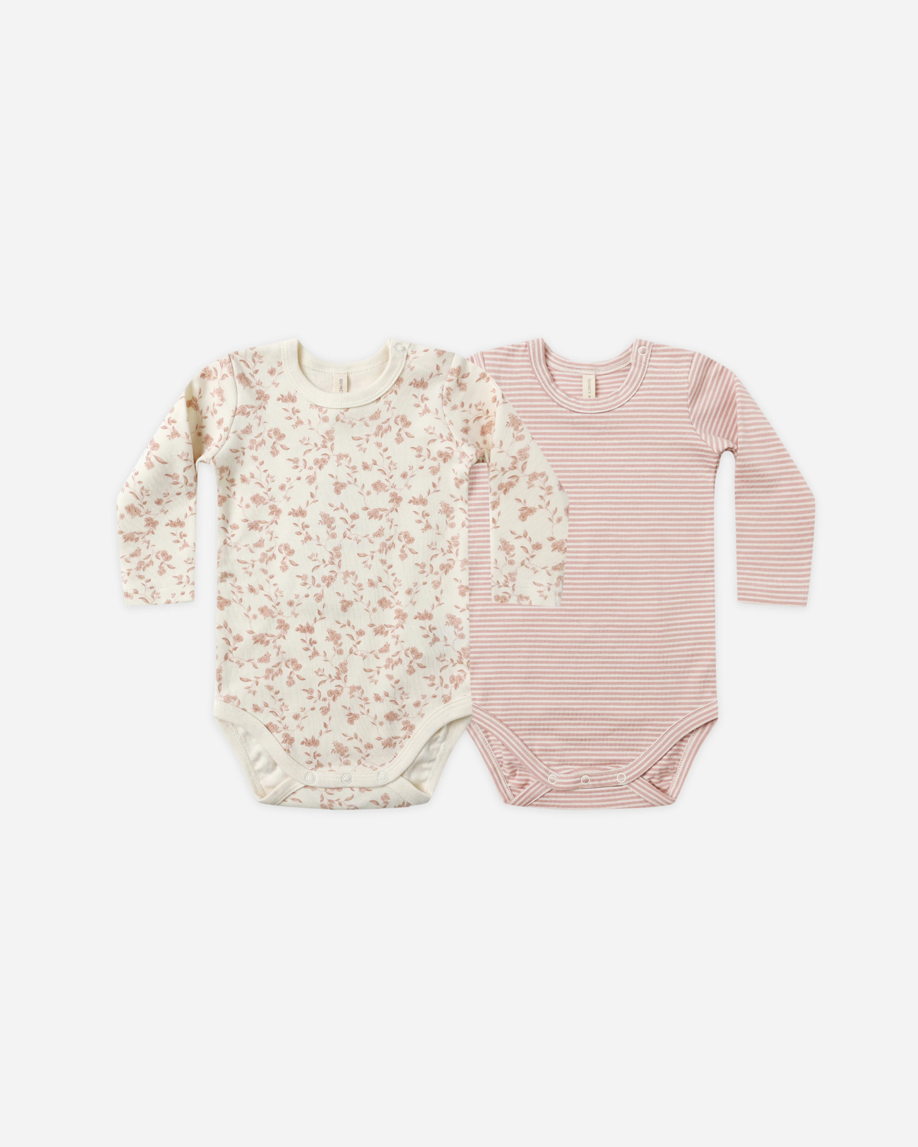 Jersey Bodysuit, 2 Pack French Garden, Rose Micro Stripe | Rylee + Cru