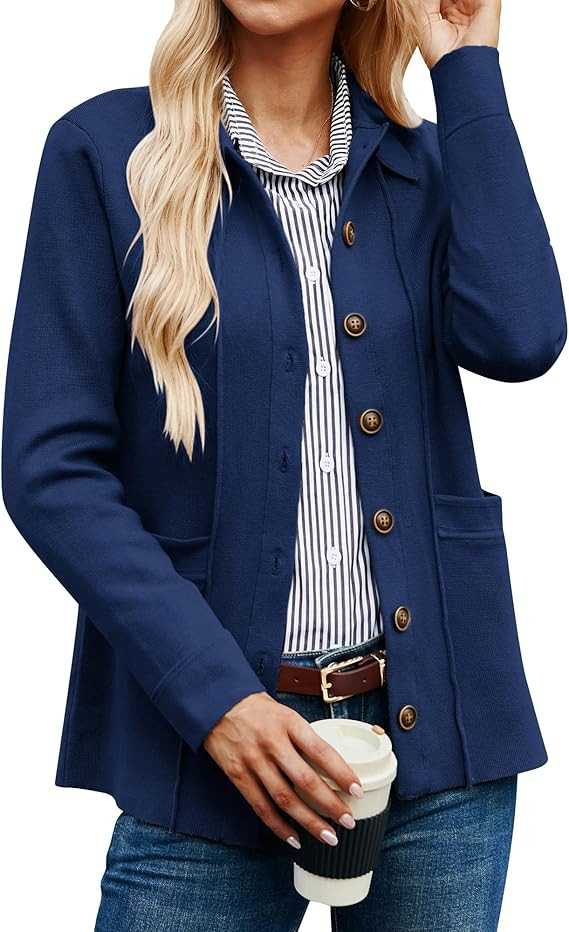 GRACE KARIN Women Casual Cardigan Knit Button Down Shirts Long Sleeve Shacket Jacket with Pockets | Amazon (US)