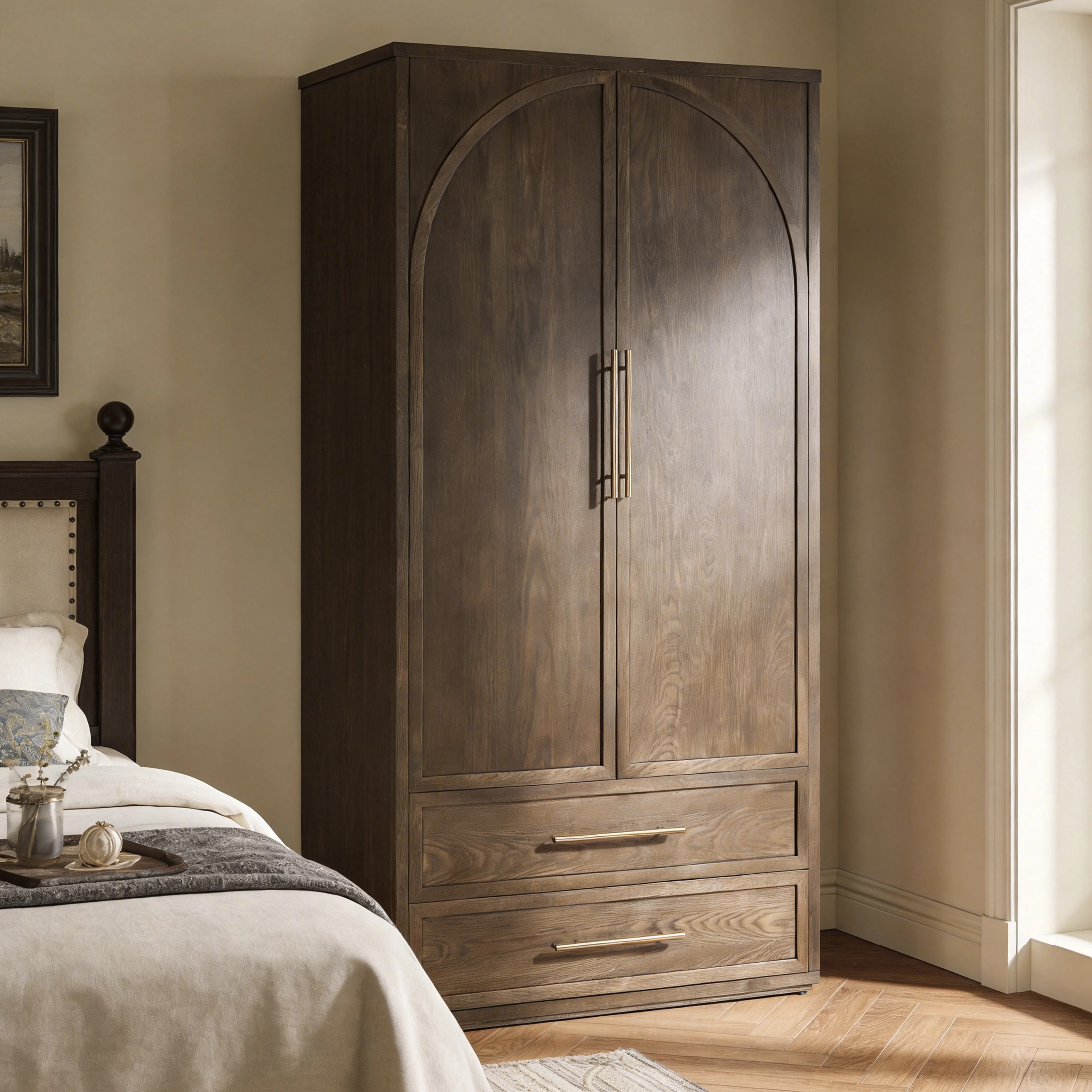 Audrey Mid-Century Armoire Wardrobe Closet With 2 Drawers - 100% Solid Wood, 74.78"H, Soft-Close Door, Black Walnut | Wayfair North America