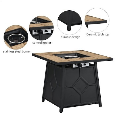 CASAINC Fire Pit Table 30-in W 40000-BTU Black Stainless Steel Propane Gas Fire Pit Table Lowes.c... | Lowe's