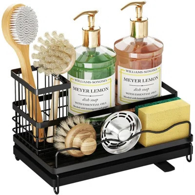 Sink Caddy Kitchen Sink Organizer, Stainless Steel Sponge Holder For Kitchen Sink With High Brush Holder, Countertop Dish