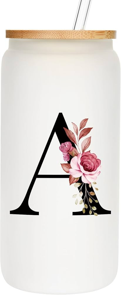 Personalized Gifts for Women, Monogrammed Frosted Glass Tumbler with Straw and Lid, Cute Customiz... | Amazon (US)