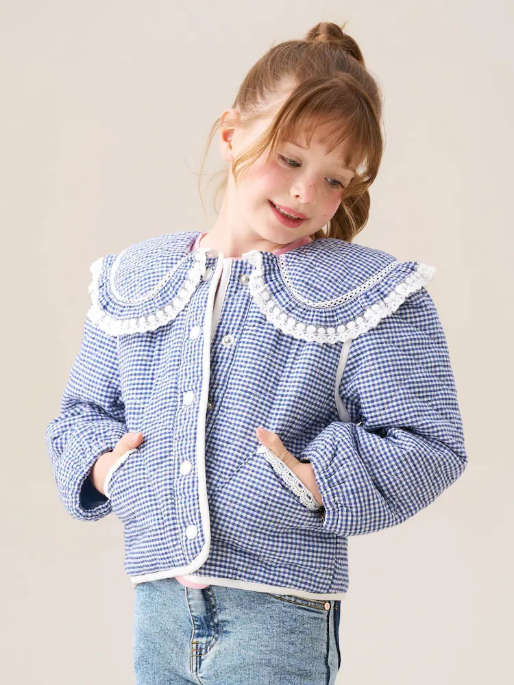 Angel & Rocket Blue Lottie Quilted Lace Trim Collar Jacket | Next US