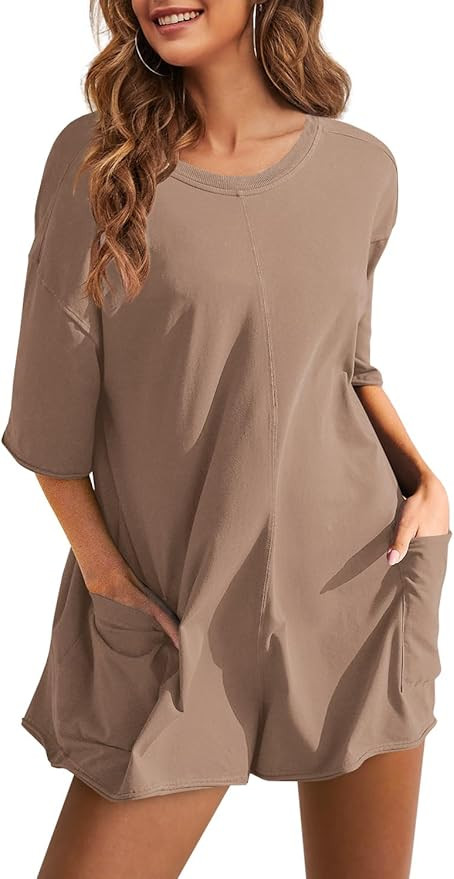 UANEO Rompers for Women Casual Oversized Athletic Jumpsuits Overalls Workout Hot Shot Tee Romper | Amazon (US)