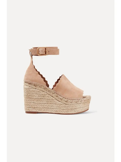 Scalloped suede espadrille wedge sandals | NET-A-PORTER (US)