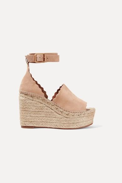 Scalloped suede espadrille wedge sandals | NET-A-PORTER (US)