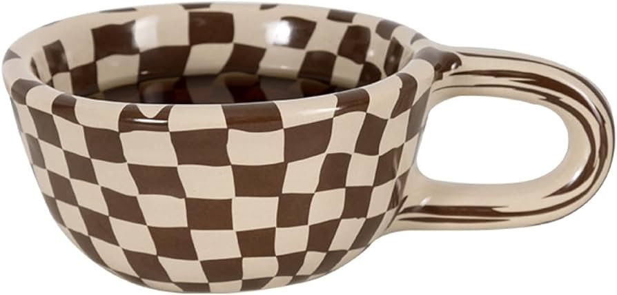 Irregular Ceramic Coffee Mug6.8oz Microwave Safe Brown Checkered | Amazon (US)