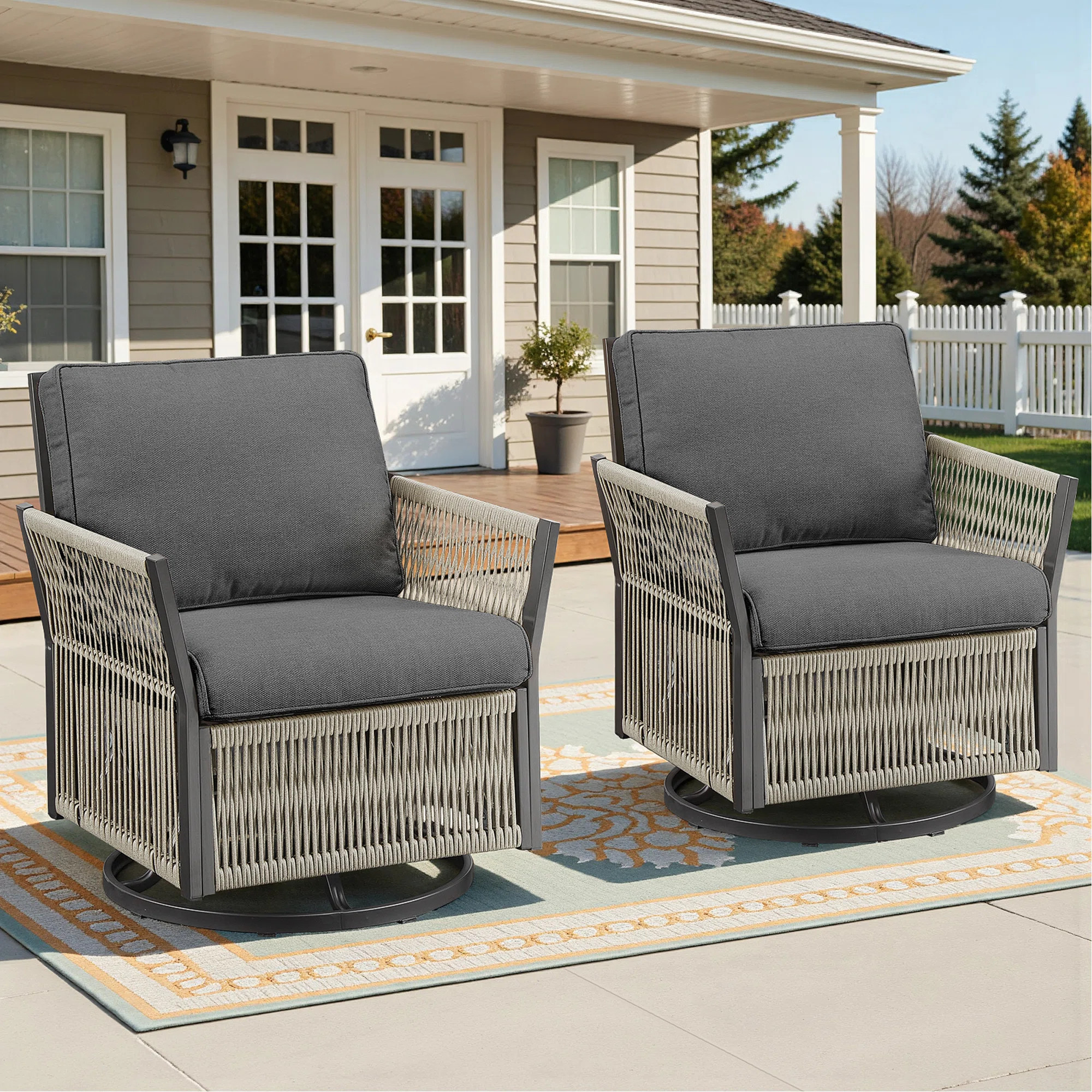 Outdoor Swivel Rocker Patio Chairs Set Of 2, Wicker Furniture Swivel Patio Chairs Ideal For Porch... | Wayfair North America