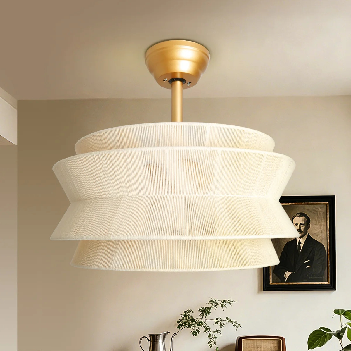 20 Inch 7-Blade Ceiling Fan with Light, Gold Modern Pendant Ceiling Fan with Remote, DC Motor Rev... | Wayfair North America