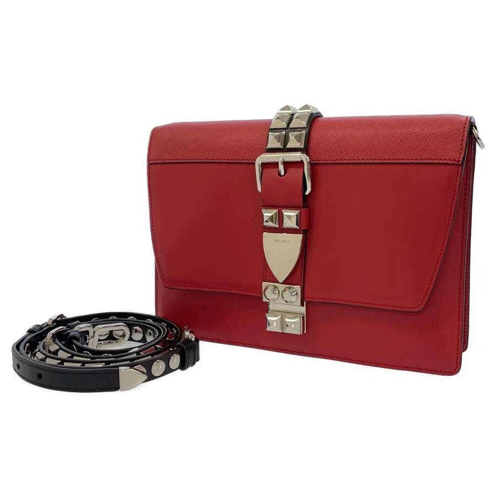 PRADA Electra Studded Shoulder Bag Leather Red 1BD120  | eBay | eBay US