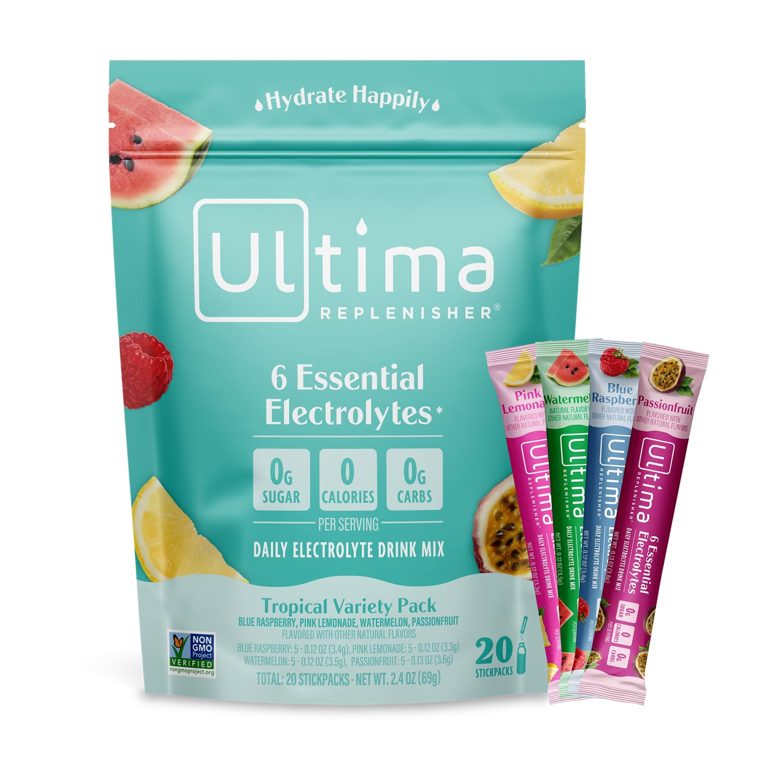 Ultima Replenisher Daily Electrolyte Powder Drink Mix – Tropical Variety, 20 Stickpacks – Hyd... | Amazon (US)