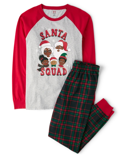 Adult Matching Family Santa Squad Cotton Pajamas - black | The Children's Place