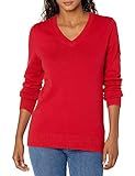 Amazon Essentials Women's 100% Cotton Long-Sleeve V-Neck Sweater, Red, X-Small | Amazon (US)