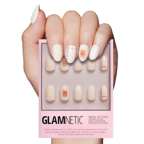 Glamnetic Press On Nails - Gingerbread Knit | Graphic Gingerbread Sweater Knit 3D Opaque Short Oval False Nails, Reusable Stick On Fake Nails with Glue | Salon Quality | 15 Sizes - 30 Nail Kit | Amazon (US)