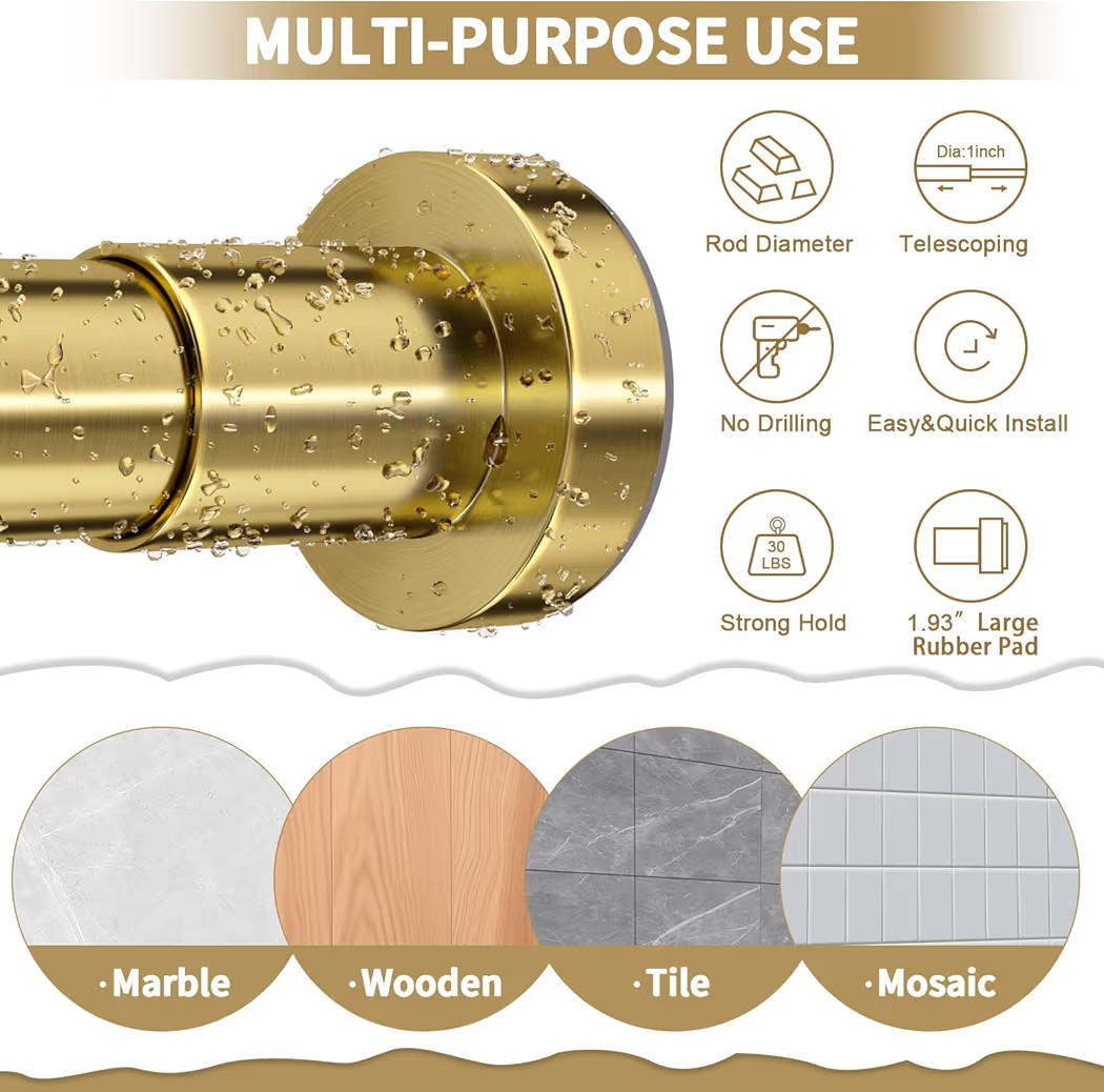 Shower Curtain Rod 36-84 Inches (3-7ft) Non Rust Adjustable Shower Rod Spring Tension Non Slip No... | Amazon (US)