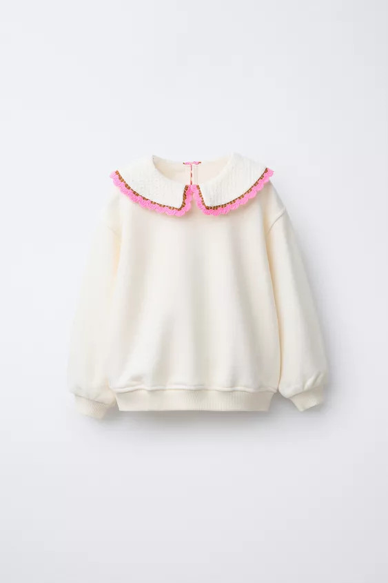 CROCHET PETER PAN COLLAR SWEATSHIRT | Zara UK