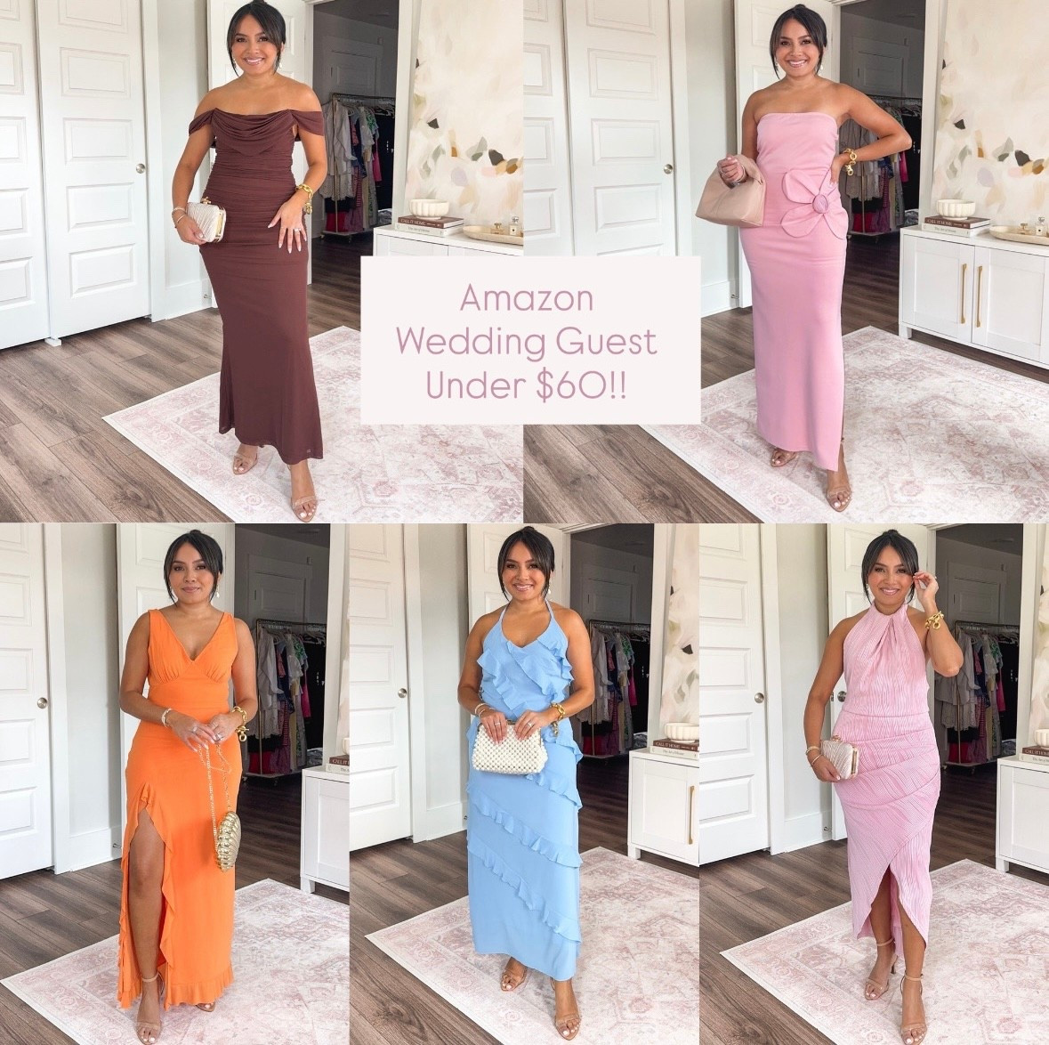 Amazon Wedding Guest Dresses Under $60!
For reference: I’m 5’0, 32b bra size, and 2/26 in bottoms, pear shaped. 
*Everything I share is unaltered!

Brown dress size xs TTS
Clear heels size 5 TTS

Pink flower dress size small TTS
Clear heels size 5 TTS

Orange dress size small TTS
Clear heels size 5 TTS

Blue ruffle dress size xs TTS
Clear heels size 5 TTS

Pink halter dress size small TTS
Clear heels size 5 TTS

Wedding guest
Special occasion
Dressy
Formal event
Cocktail party
Charity event
Petite dress
Gala
Bridesmaid
Prom
Rachel Miranda Blog
Honeysweetpetite
Honey Sweet Petite
Charleston, SC


#LTKPetite #LTKWedding #LTKFindsUnder50