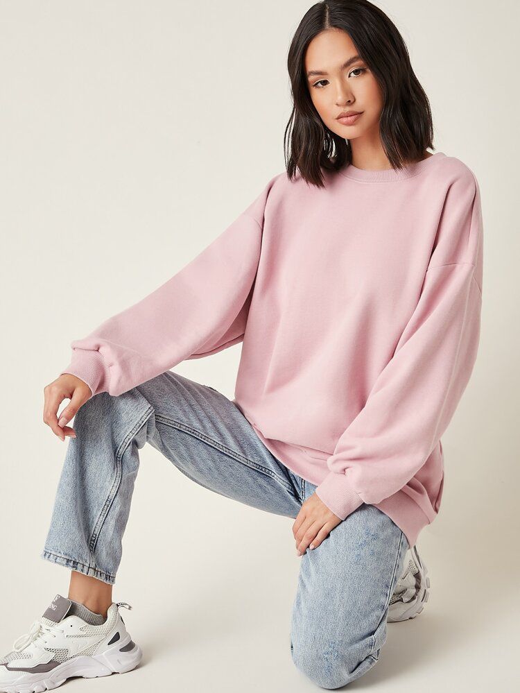 SHEIN BASICS Drop Shoulder Oversized Longline Pullover | SHEIN