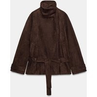 Zara - Faux Suede Belted Jacket - Brown - L - Woman | Zara UK