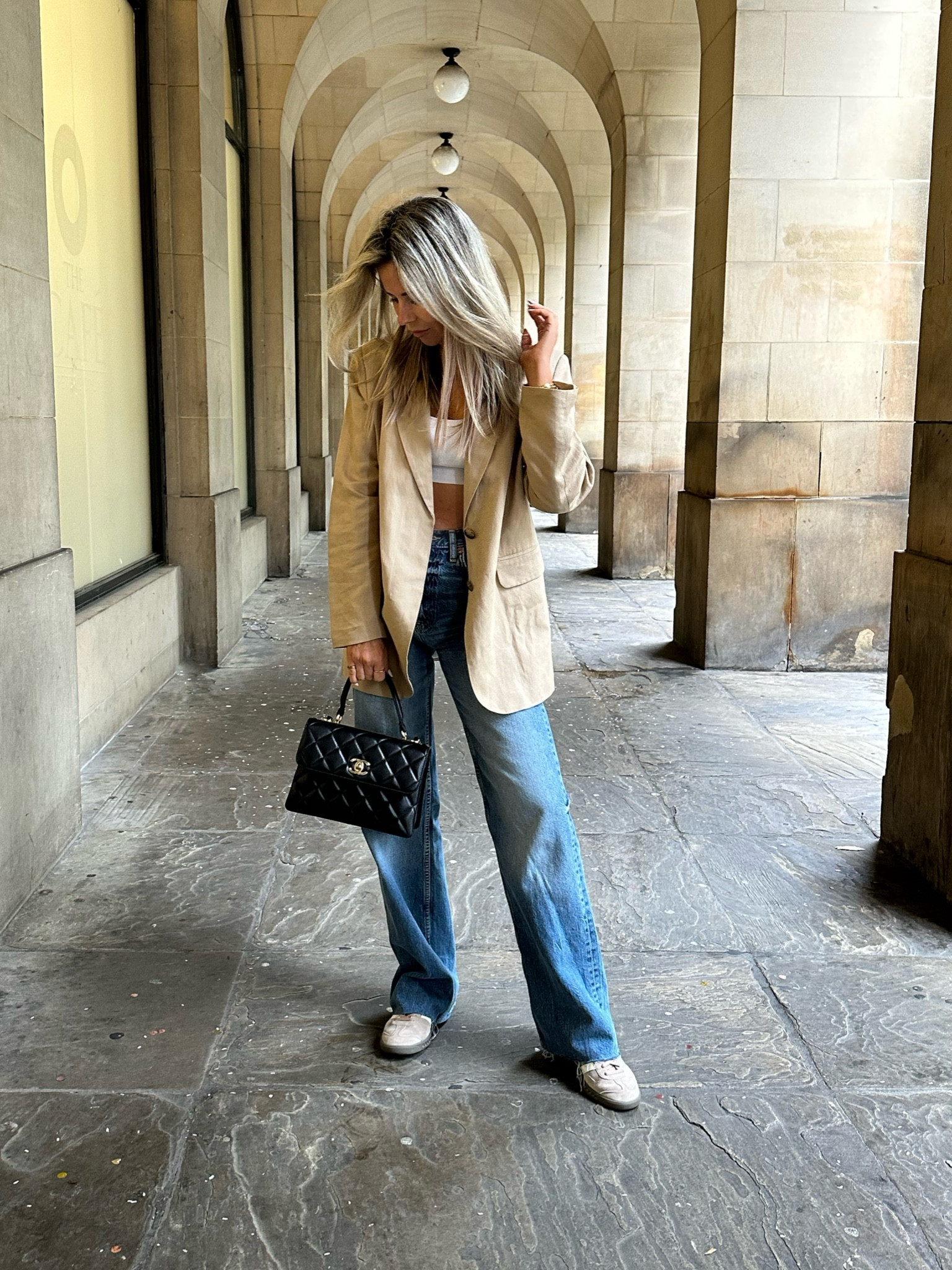 Casual on a cloudy day ☁️ linen blazer, adidas trainers, beige outfit , wide leg jeans , neutral style, casual chic 

#LTKstyletip #LTKuk #LTKeurope