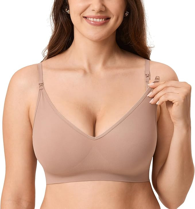 MOMANDA Sleep Nursing Bras for Breastfeeding Seamless Wirefree Maternity Bra V Neck Comfortable B... | Amazon (US)
