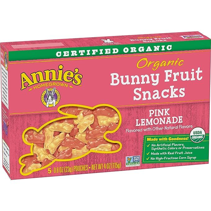 Annie's Organic Bunny Fruit Snacks Pink Lemonade, 5 Pouches, 0.8 oz Each | Amazon (US)
