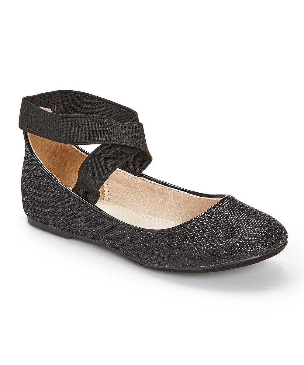 Styluxe Girls' Ballet Flats BLACK - Black Sparkle Lemsy Flat - Girls | Zulily