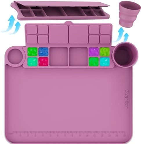 Silicone Painting Mat with Detachable Cup and Palette, 17"X13" Thick Craft Mat with Raised Edge f... | Amazon (US)