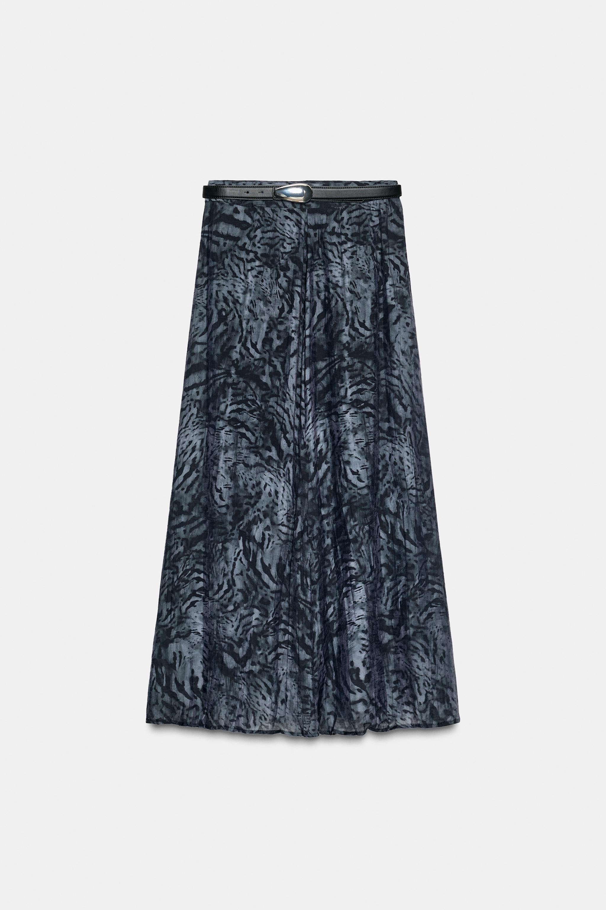 PRINTED MIDI SKIRT WITH BELT | Zara US