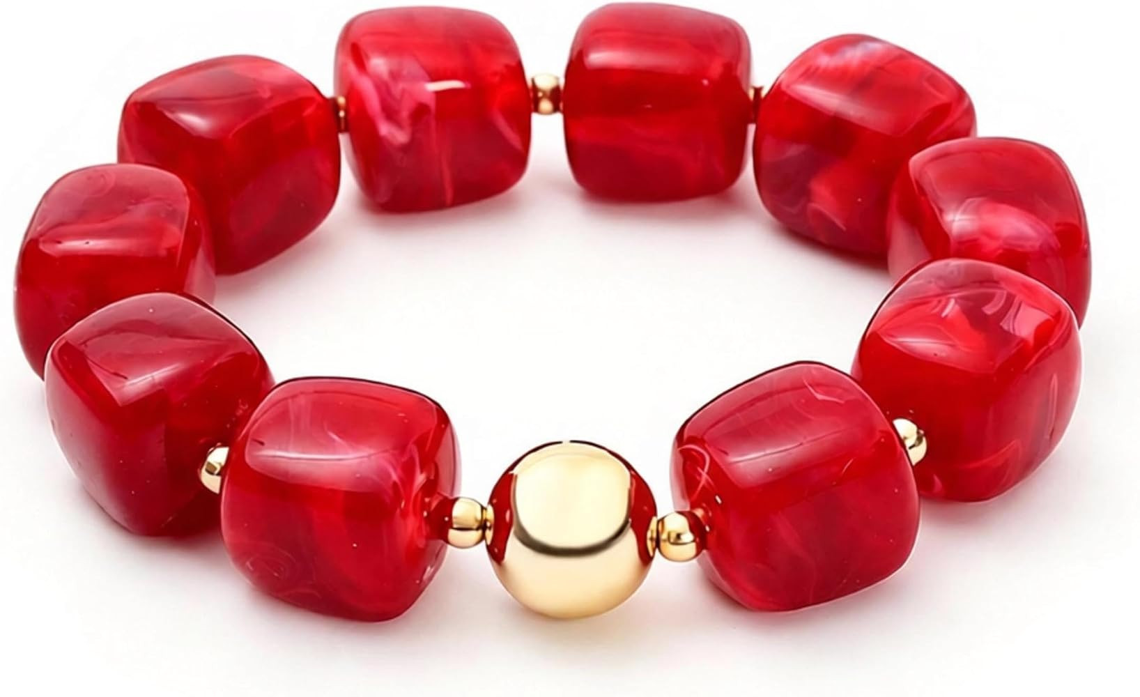 Beaded Bracelets for Women Chunky Cube Marble Pattern Acrylic Stretch Bracelet with Gold Bead Acc... | Amazon (US)
