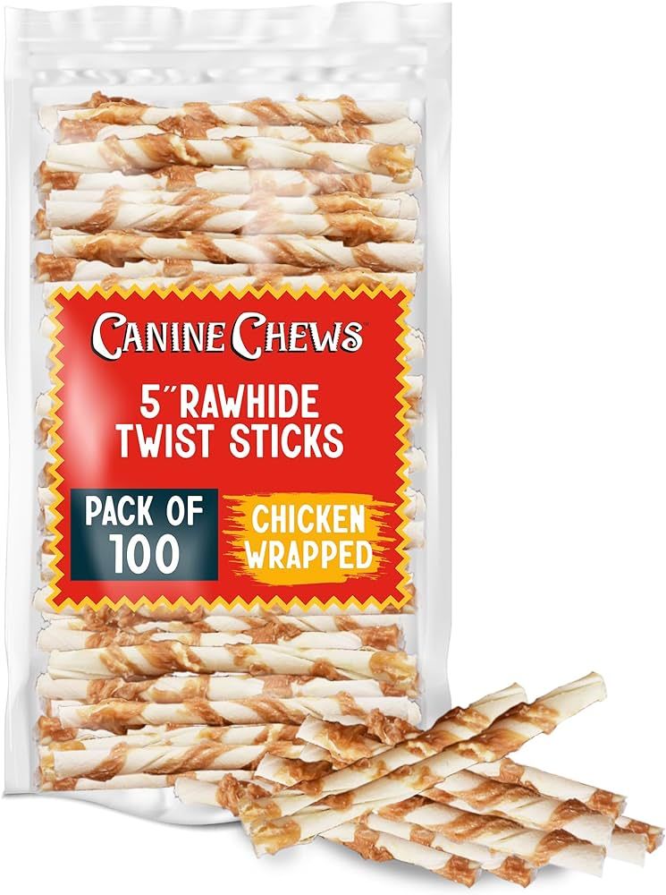 Canine Chews Chicken-Wrapped Rawhide Twists for Dogs - Pack of 100 U.S.A. Sourced Chicken Wrapped... | Amazon (US)