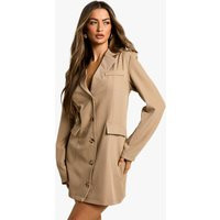 Womens Boxy Button Down Blazer Dress - Beige - 10 | boohoo (US & Canada)
