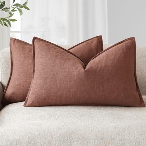 Foindtower Pack of 2, Decorative Linen Solid Throw Pillow Covers Soft Accent Lumbar Cushion Case ... | Amazon (US)