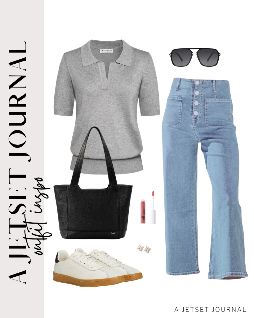 Kate Kasin has this gray short-sleeve polo sweater that looks stylish when paired with Sidefeel’s jeans. You may want to wear a pair of cozy sneakers from Cole Haan and use this tote bag from The Sak.


#LTKSeasonal #LTKSaleAlert #LTKTravel
 

 