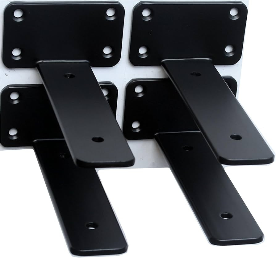 4 Pack - 5 inch Black Hidden L Shelf Bracket (1/5 Inch Thicked) Iron Shelf Brackets, Metal Shelf ... | Amazon (US)