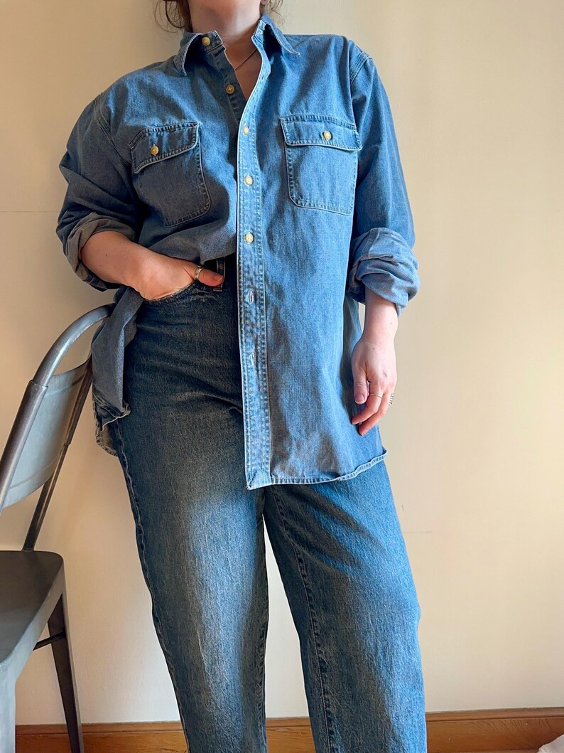Lands End - Vintage Denim Button Down Work/chore Shirt, Size L - Etsy | Etsy (US)