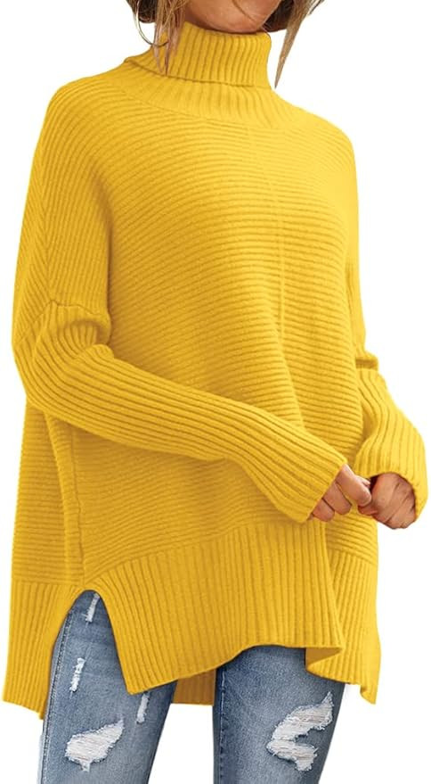 LILLUSORY Women's Oversized Turtleneck Sweaters 2023 Fall Batwing Sleeve Ribbed Tunic Sweater | Amazon (US)