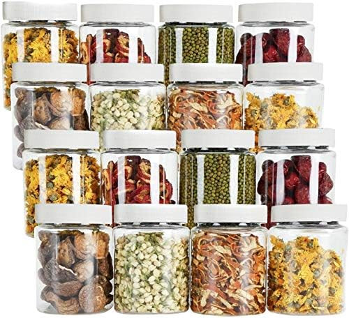 Tebery 16 Pack Round Plastic Jars Bottles Canisters with White Ribbed Lids 16-Ounce Airtight Food... | Amazon (US)