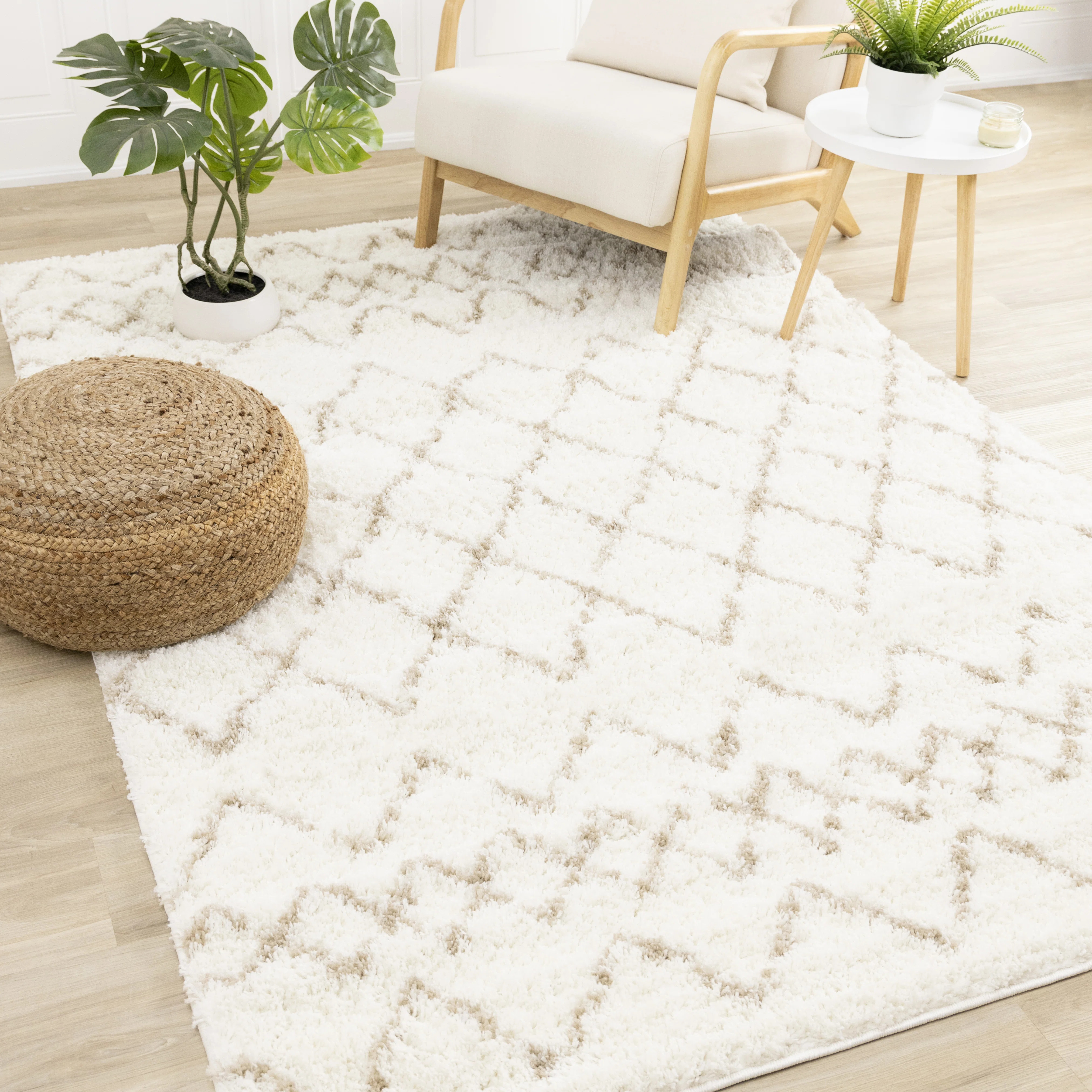 Kostantza Collection Cream Beige Soft Trellis Indoor Area Rug | Wayfair North America