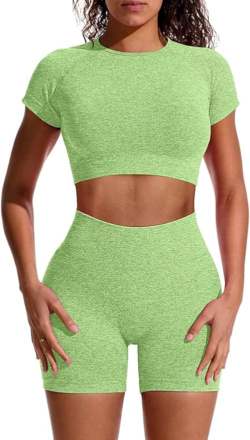 GXIN Women Workout 2 Piece Outfit Yoga Stretch Top Set High Waist Sport Shorts | Amazon (US)